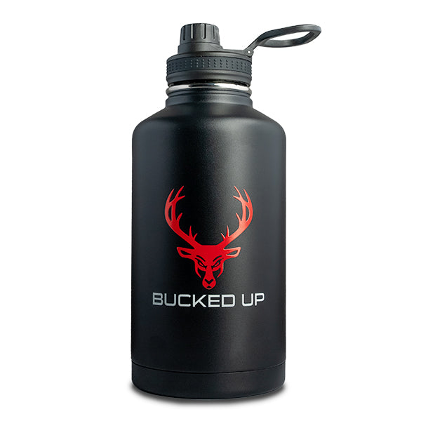 BUCKED UP: Insulated Ice Jug - 64 OZ - BLACK/RED LOGO