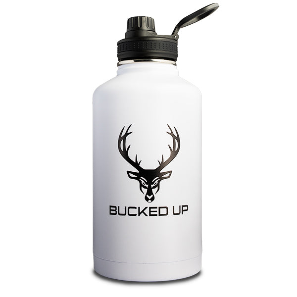 BUCKED UP: Insulated Ice Jug - 64 OZ - WHITE/BLACK LOGO